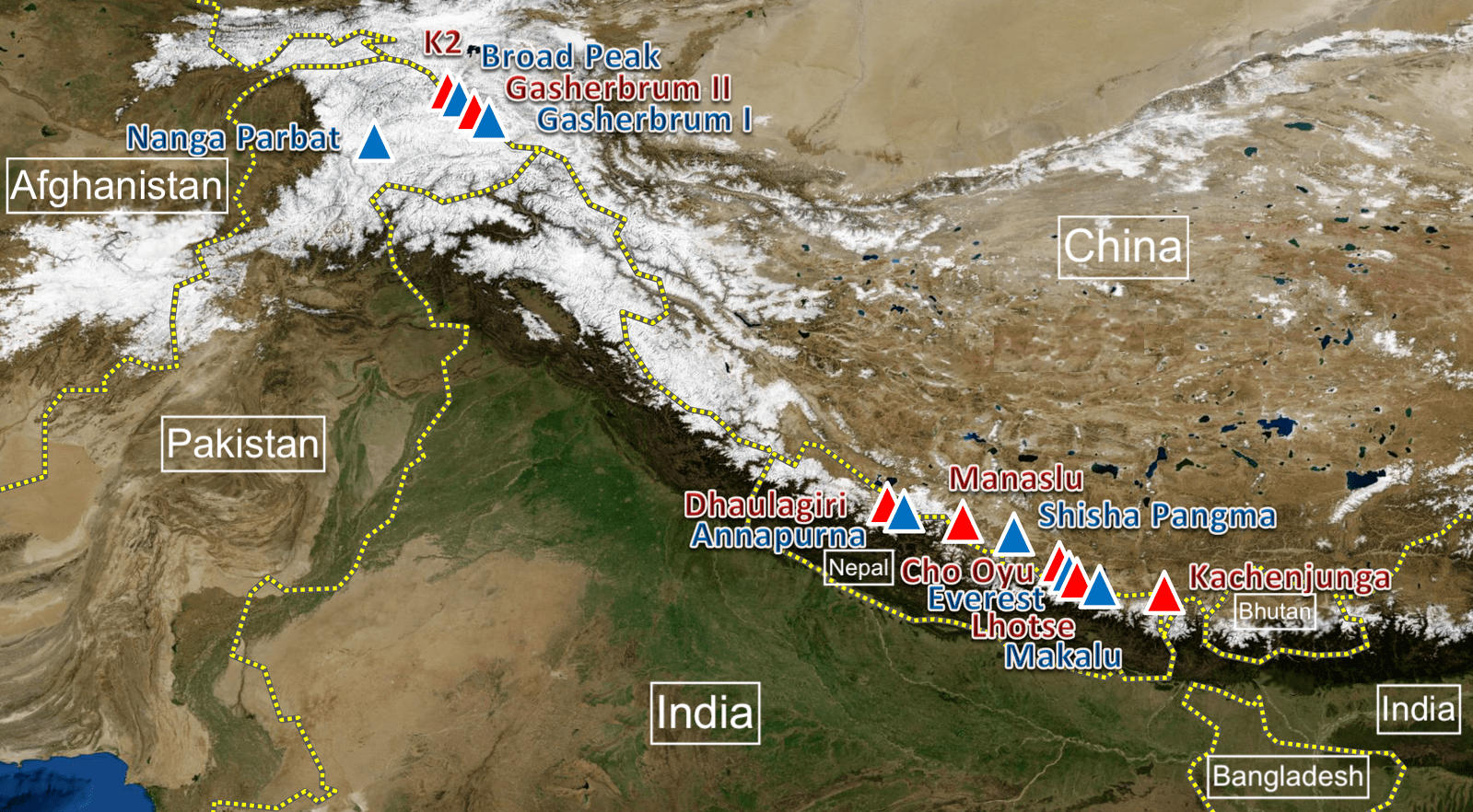 Worlds 14 Highest Mountain Peaks Above 8000 Meters Infoplease